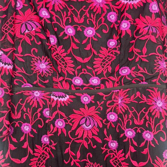 Adrianna Papell Floral Lace Embroidered Sheath Dress Sheer Sleeves Plus Size 14 - Picture 4 of 13